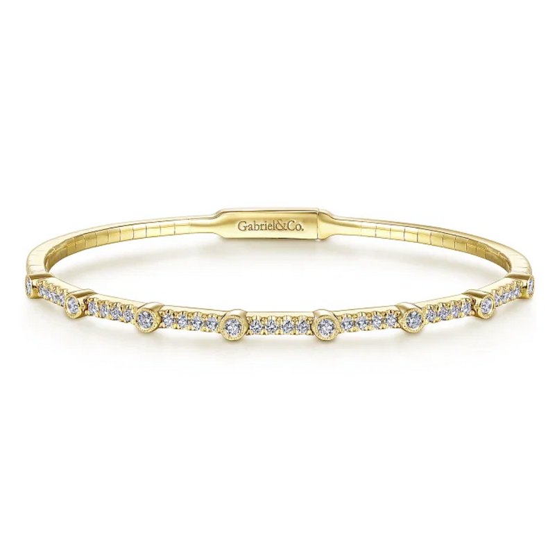 Bezel Diamond Station Flexible Bangle Bracelet