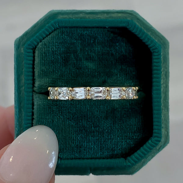 East to West Antique Cut Cushion Natural Diamond Wedding Band