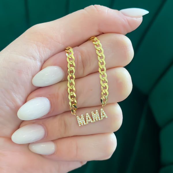 Diamond MAMA Nameplate on Curb Chain Necklace