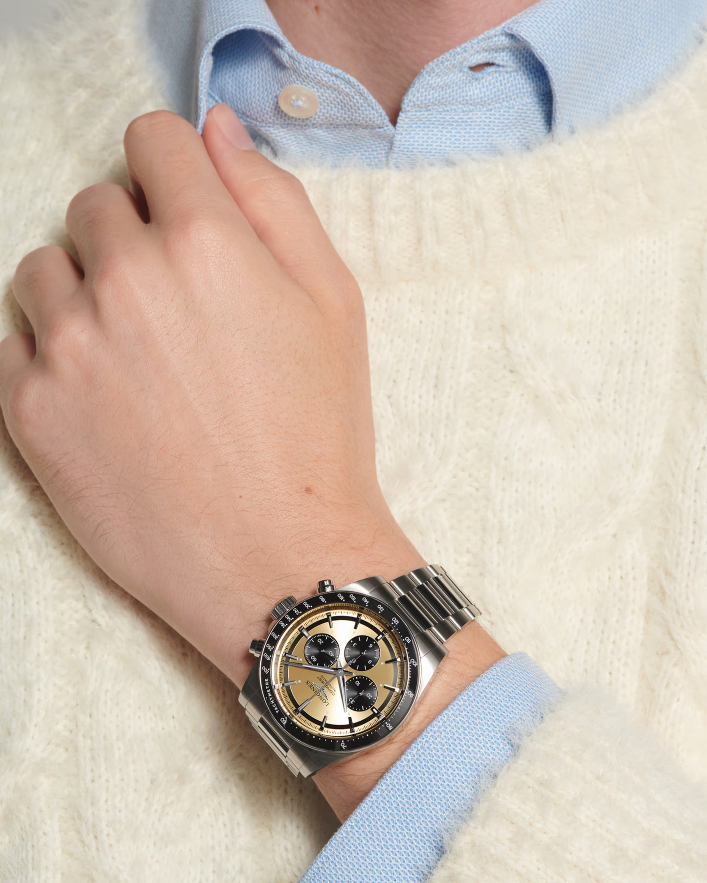 Longines "Conquest Chronograph" Watch with Black Ceramic Bezel & Yellow Dial, 42mm - Carter's Collective Fine Jewelry