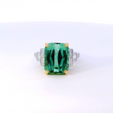 Antique-Inspired Cushion Shape Green Tourmaline Ring with Baguette Diamond Accents