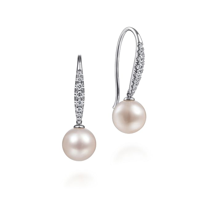 Tapered Diamond and Cultured Pearl Drop Earrings, White Gold - Carter's Collective Fine Jewelry