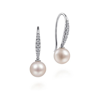 Tapered Diamond and Cultured Pearl Drop Earrings, White Gold - Carter's Collective Fine Jewelry