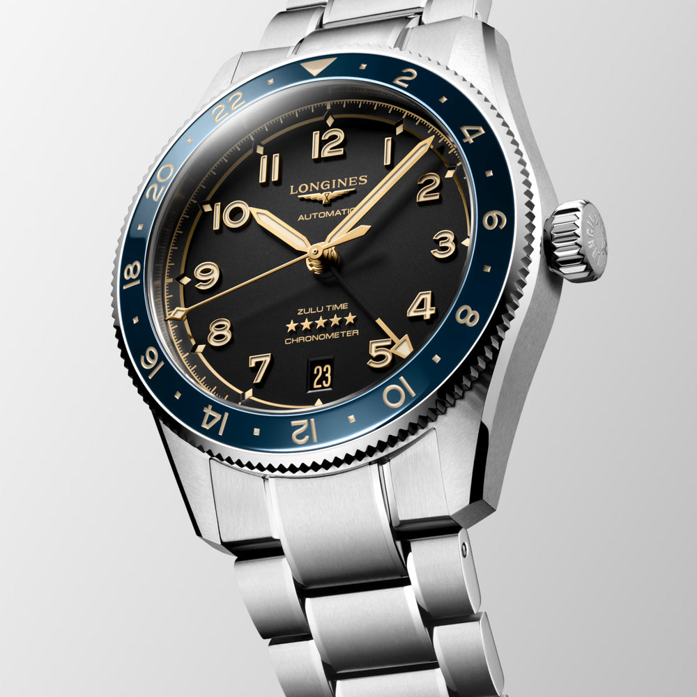 Longines "Spirit Zulu Time" Watch with Blue Ceramic Dial & Anthracite Dial, 39mm - Carter's Collective Fine Jewelry