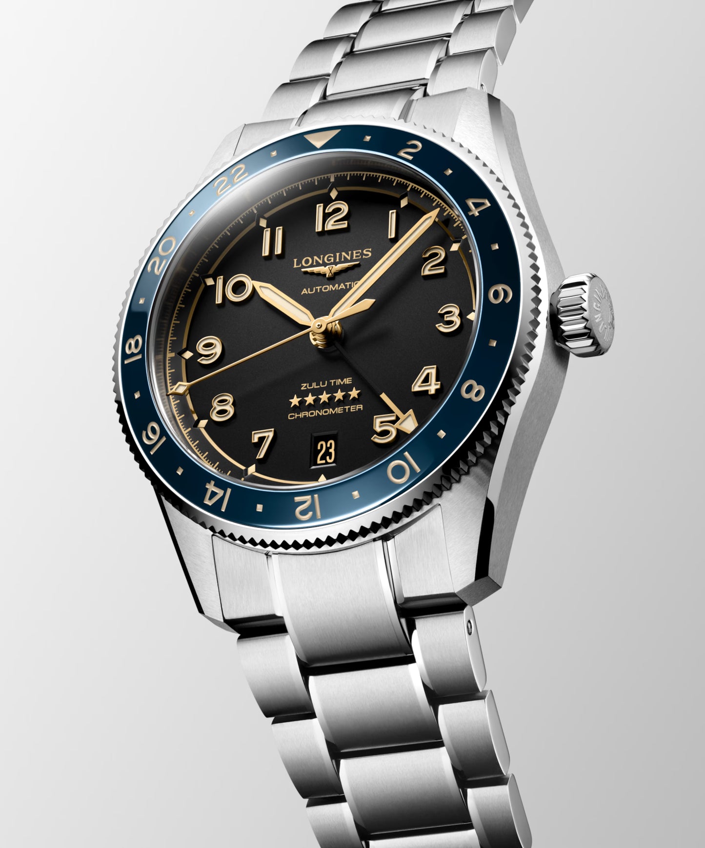 Longines "Spirit Zulu Time" Watch with Blue Ceramic Dial & Anthracite Dial, 39mm - Carter's Collective Fine Jewelry