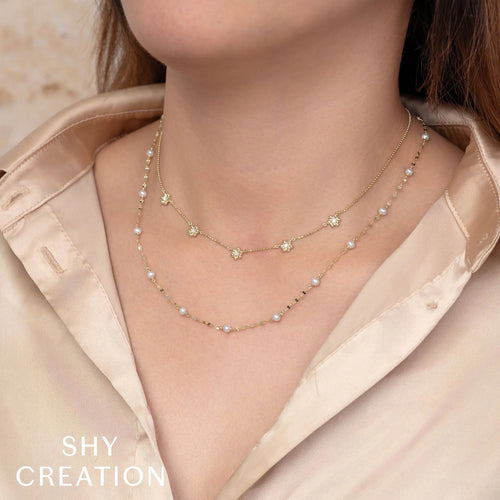 Cultured Pearl Station Sparkle Chain Necklace, 18 Inches - Carter's Collective Fine Jewelry