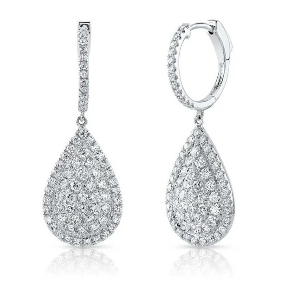 2.18ct Pear Shape Pave Diamond Drop Earrings