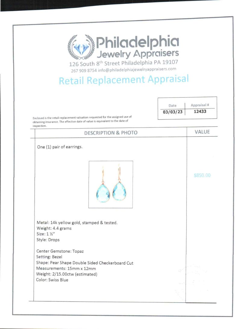 Previously Loved Pear Shape Blue Topaz Gemstone Earrings - Carter's Collective Fine Jewelry