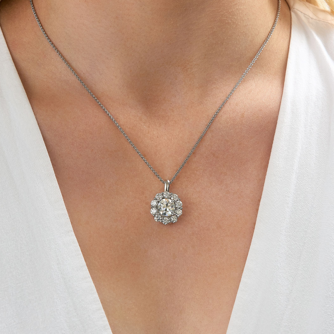 Lab Grown Old European Cut Diamond Scalloped Halo Necklace - Carter's Collective Fine Jewelry