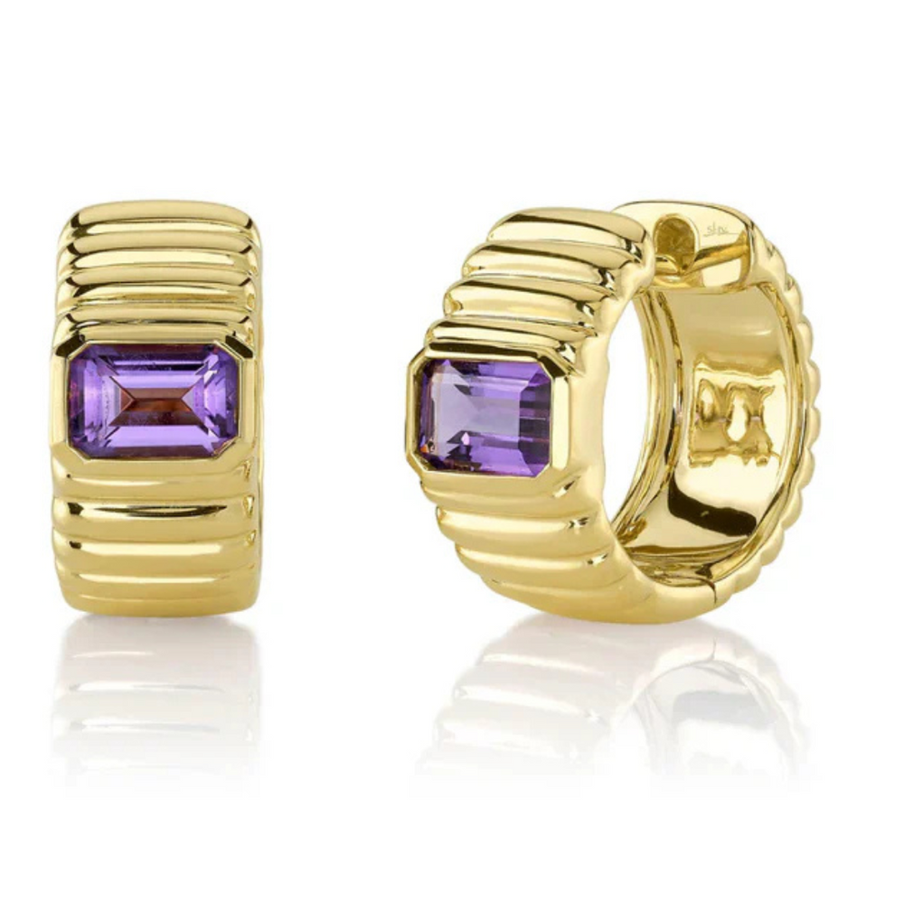 Amethyst Fluted Huggie Hoop Earrings