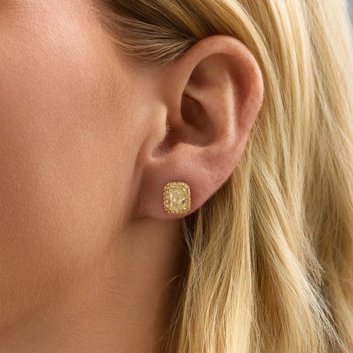 Yellow Diamond Radiant Halo Stud Earrings - Carter's Collective Fine Jewelry