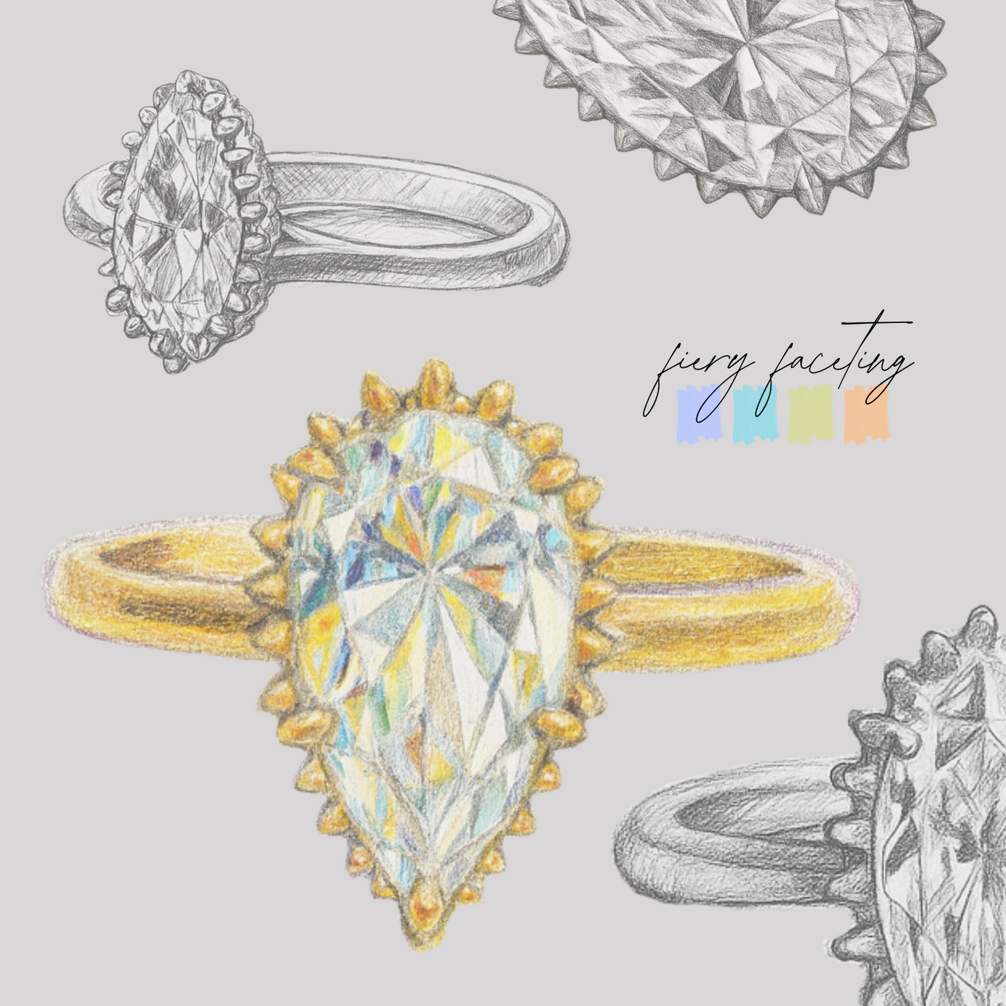 Bespoke Antique Cut Pear Natural Diamond Engagement Ring - Carter's Collective Fine Jewelry