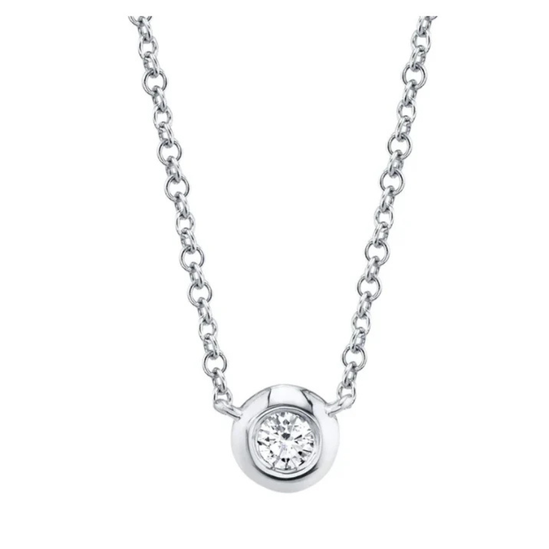 14k White Gold Diamond Bezel Necklace