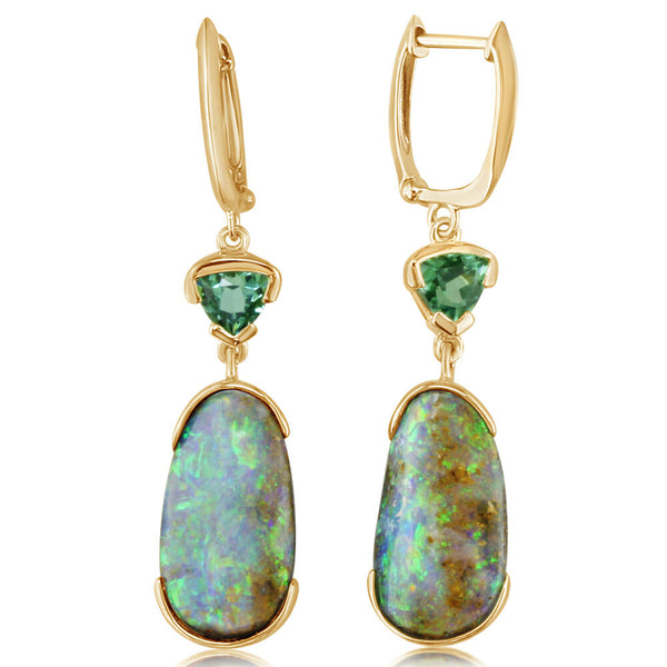 Australian Boulder Opal & Mint Garnet Dangle Earrings