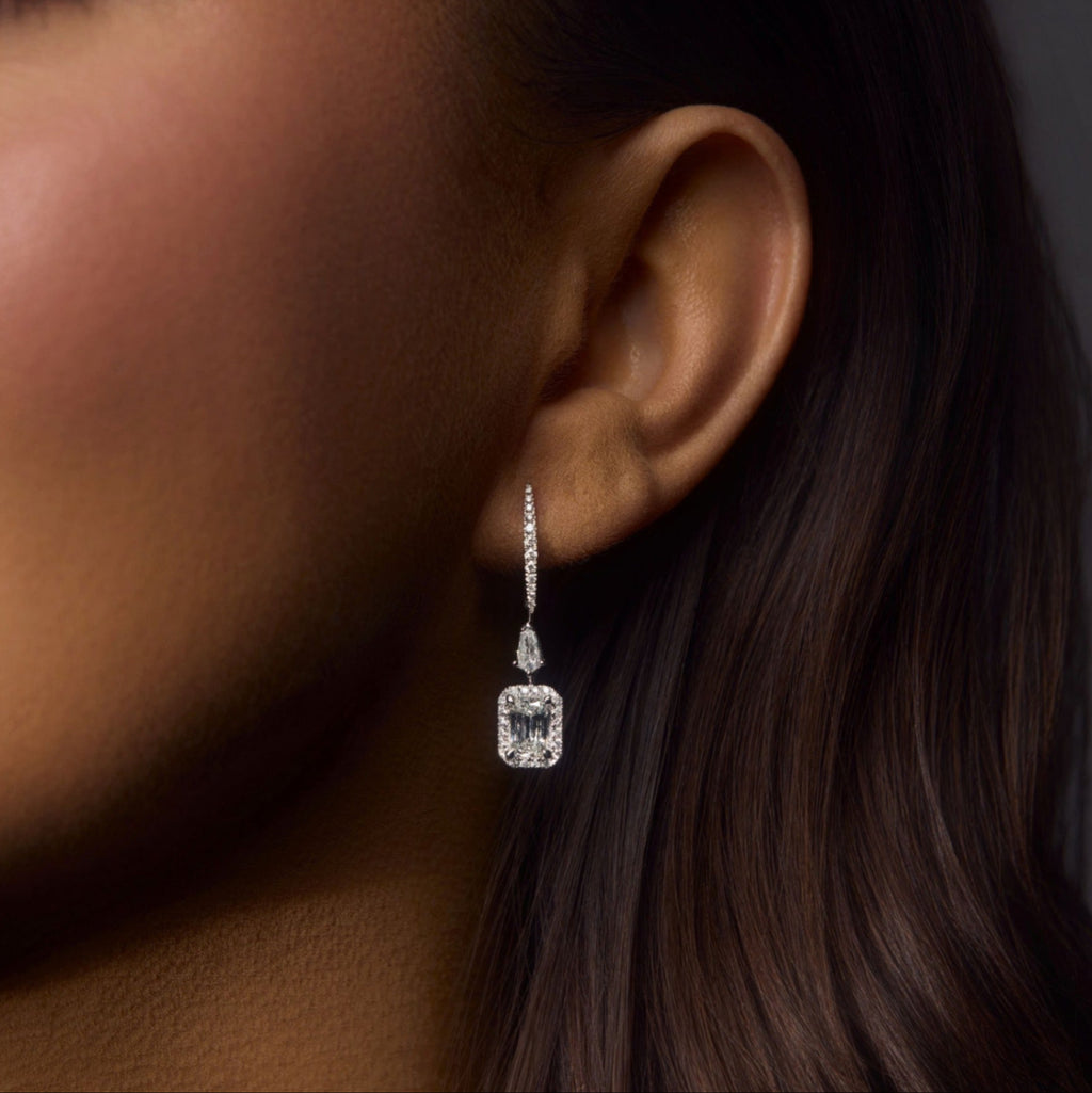 Elongated Cushion Diamond Halo Dangle Earrings, 2.08 CTTW - Carter's Collective Fine Jewelry