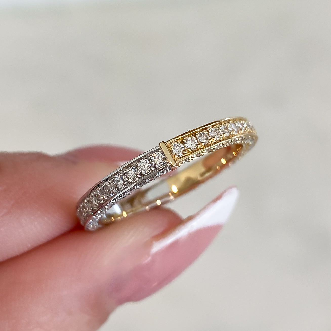 Mixed Metal Two Tone Pave Diamond Eternity Band