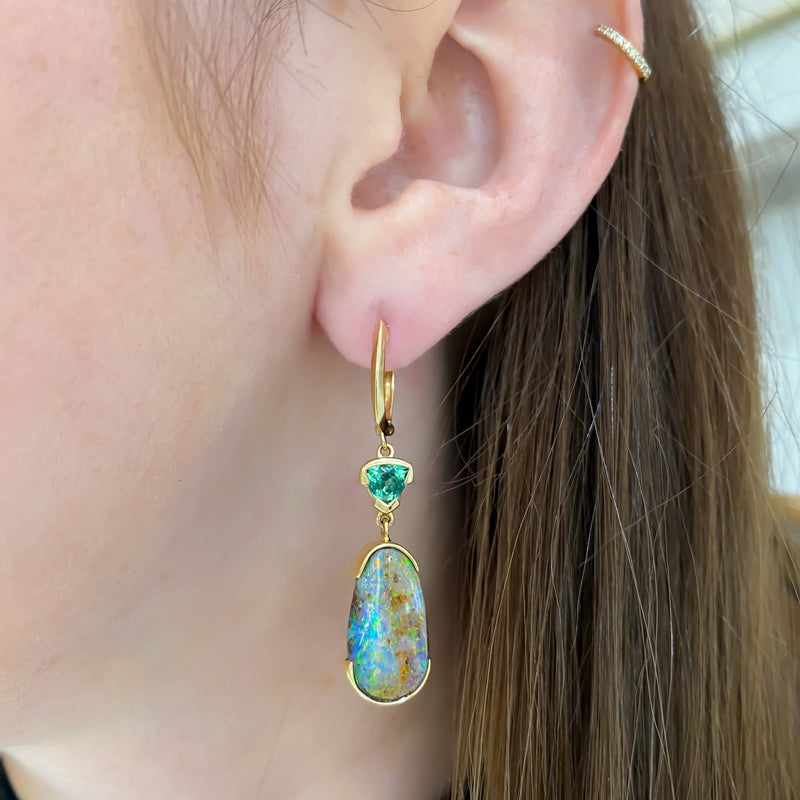 Australian Boulder Opal & Mint Garnet Dangle Earrings