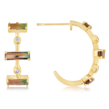 Watermelon Tourmaline Half Hoop Earrings - Carter's Collective Fine Jewelry