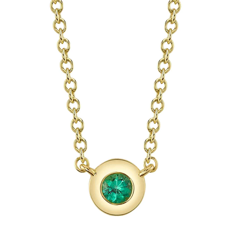 Bezel Set Emerald Gemstone Necklace