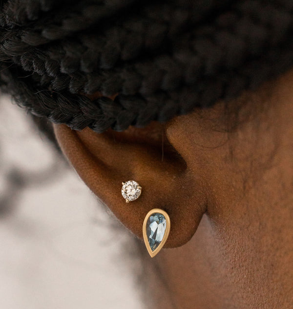 Pear Shape Aquamarine Gemstone Bezel Set Stud Earrings