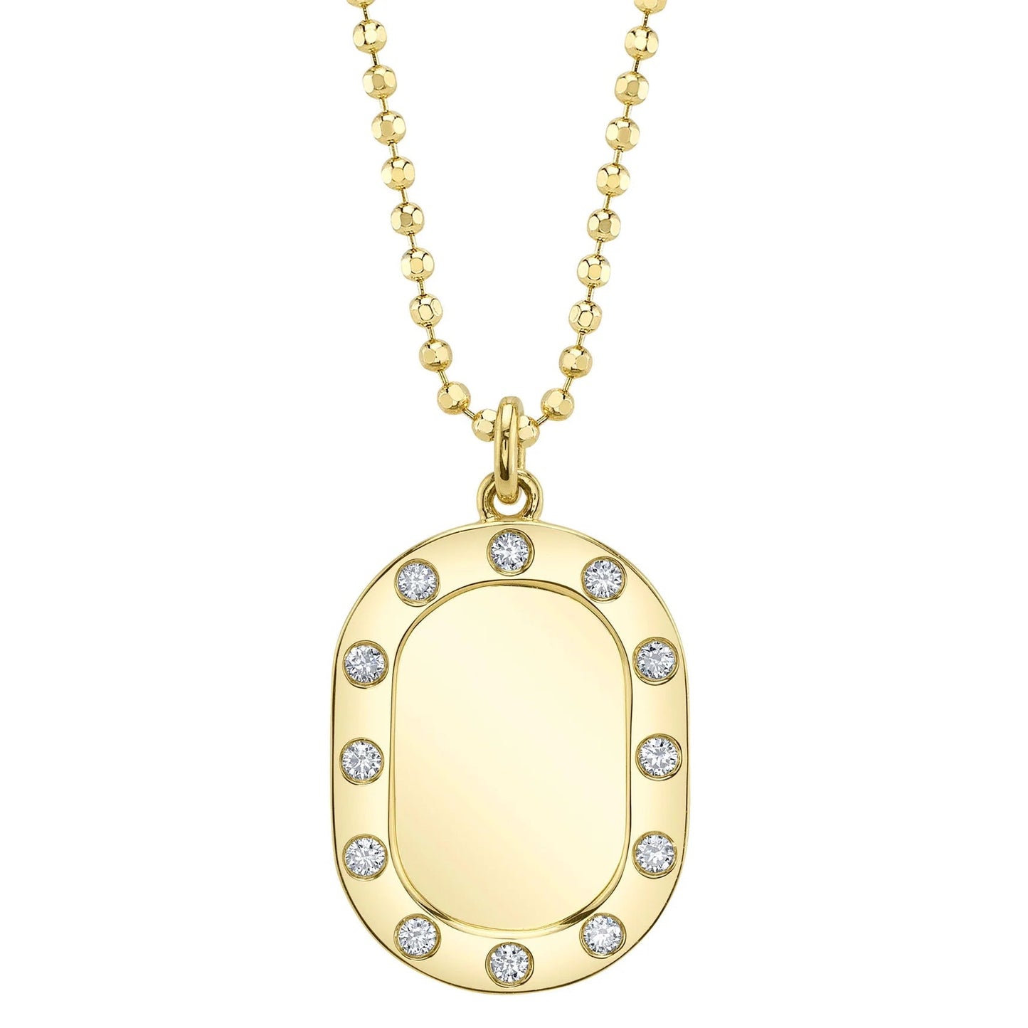 Diamond Oval Pendant with Beaded Ball Chain Necklace, 0.16 CTTW - Carter's Collective Fine Jewelry