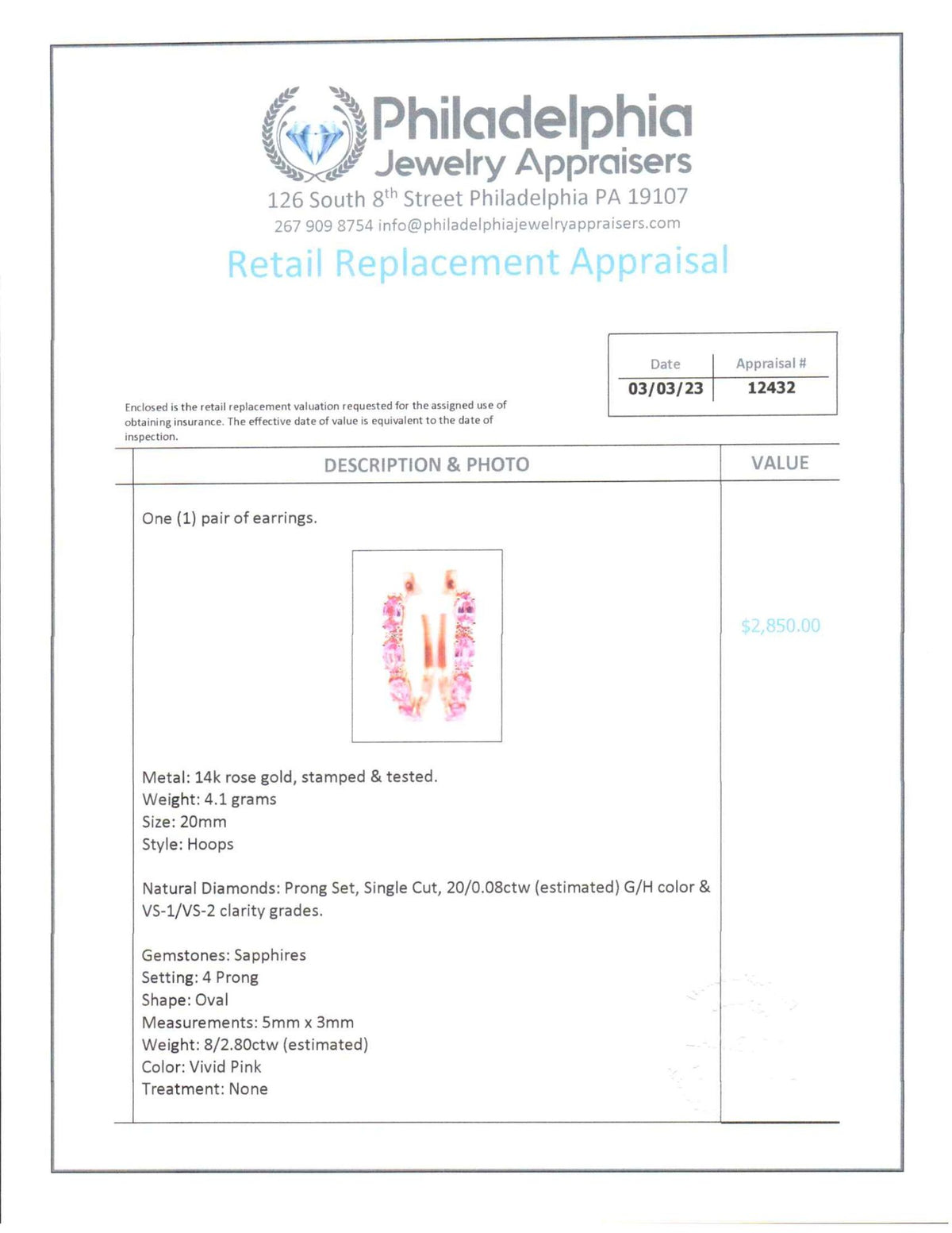 "Previously Loved" - 14kr - 2.88cttw - Pink Sapphire & Diamond Hoops - 18.5mm - 2.7 dwt