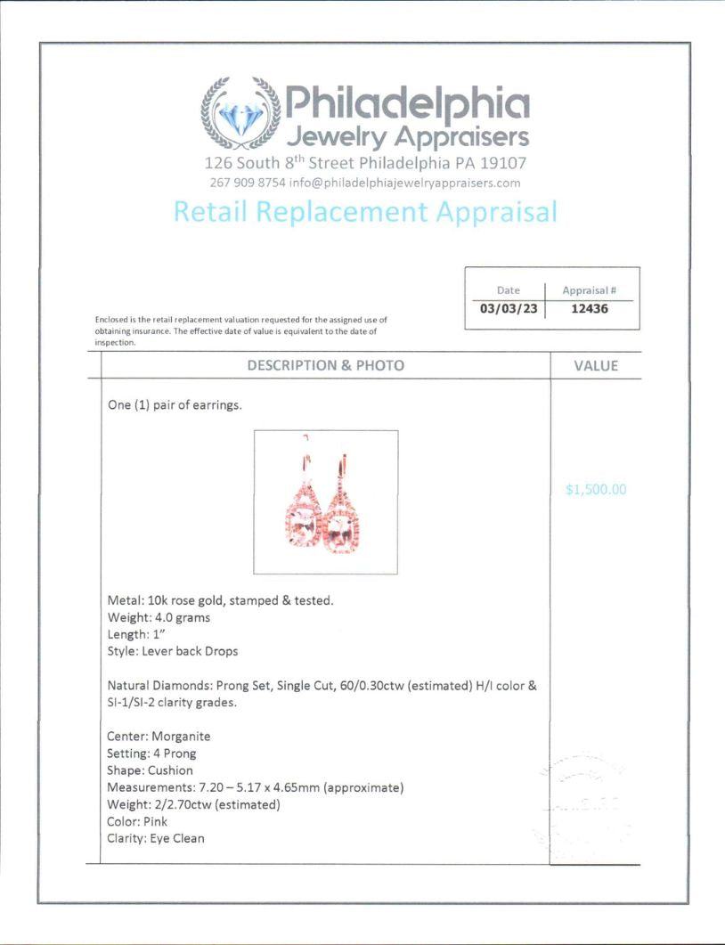 Previously Loved Morganite and Diamond Dangle Earrings - Carter's Collective Fine Jewelry