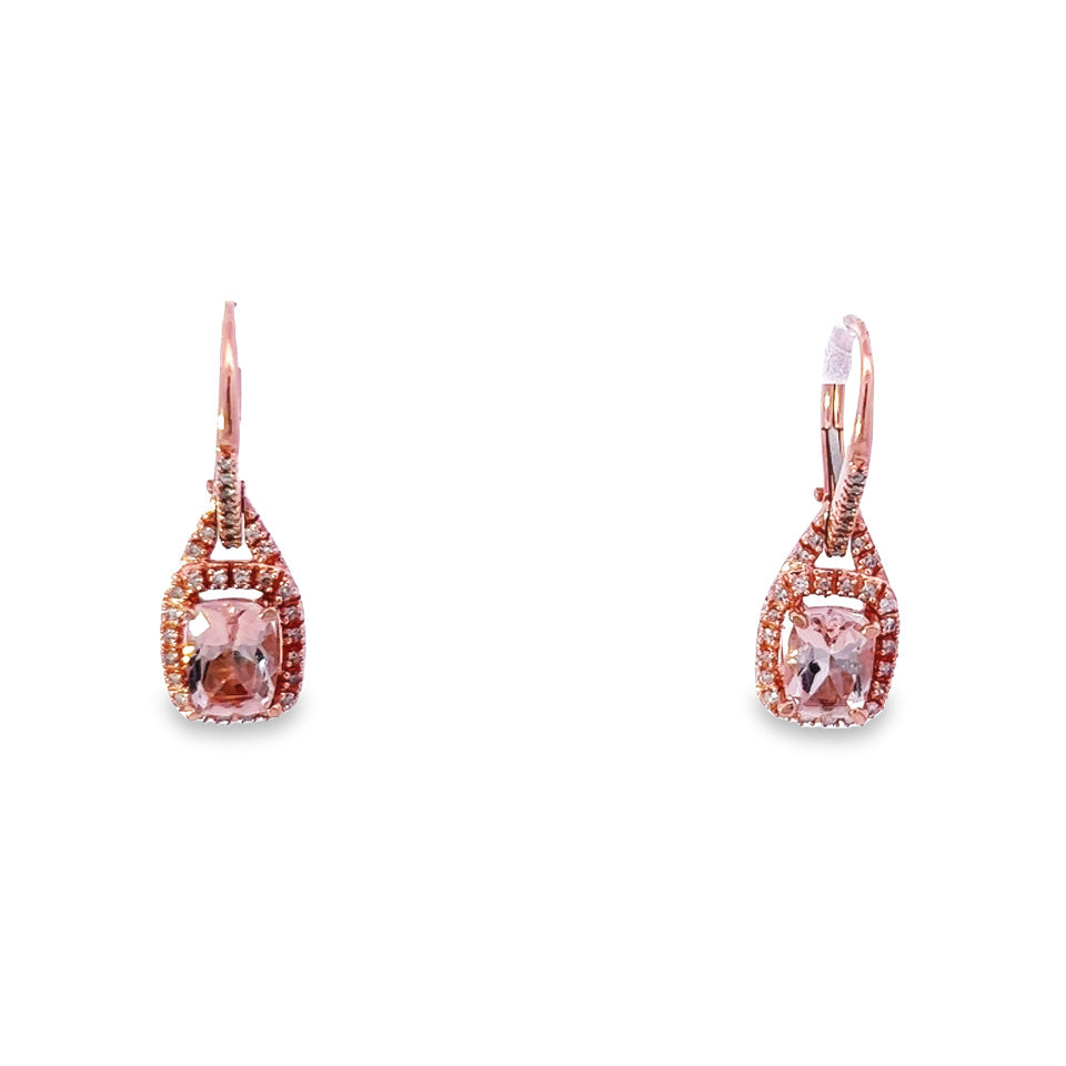 "Previously Loved" - 10kr - 3.00cttw - Morganite and Diamond Dangle Earrings - 2.6 dwt