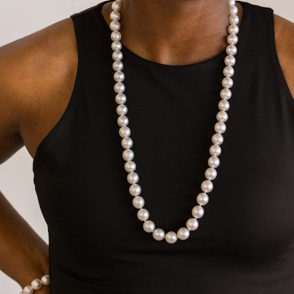 South Sea Pearl Strand Necklace with Pave Diamond Clasp, 29"