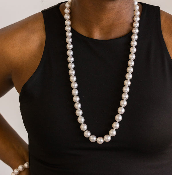 South Sea Pearl Strand Necklace with Pave Diamond Clasp, 29"