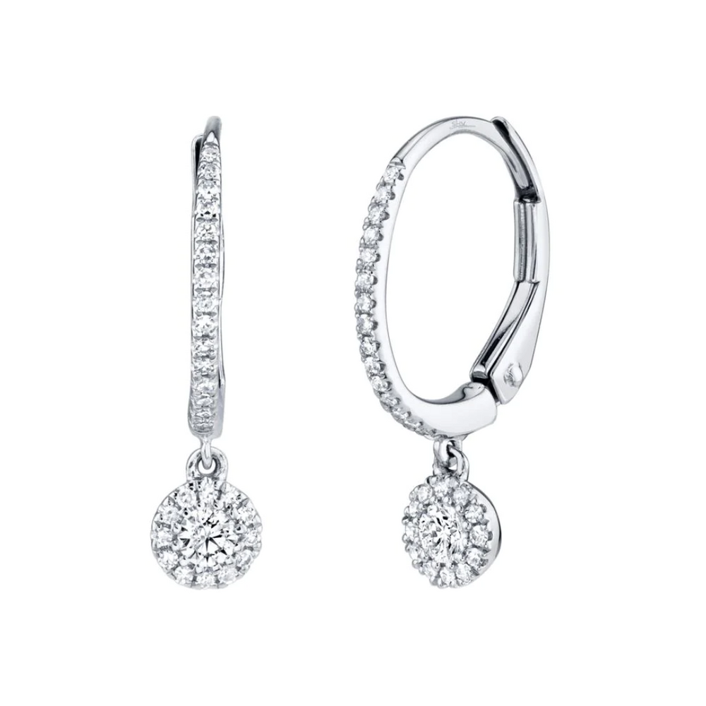 Diamond Halo Charm Dangle Earrings