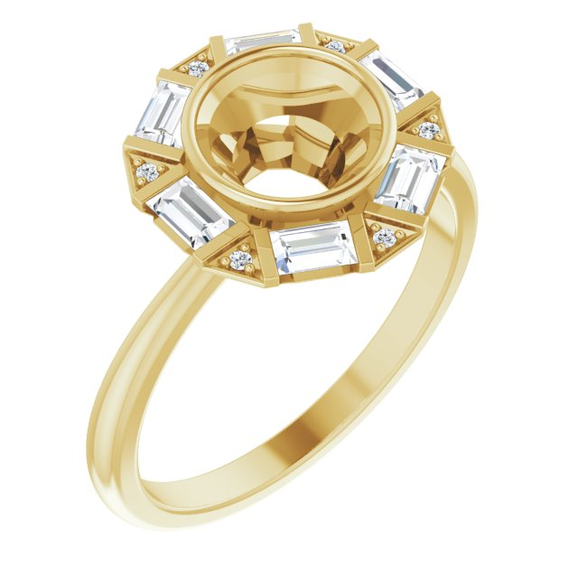 Round Bezel Baguette Halo Engagement Ring Setting (Does Not Include Center Stone) - Carter's Collective Fine Jewelry