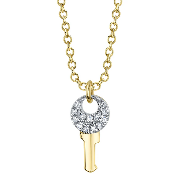 Diamond Accented Key Charm Necklace, 16-18"