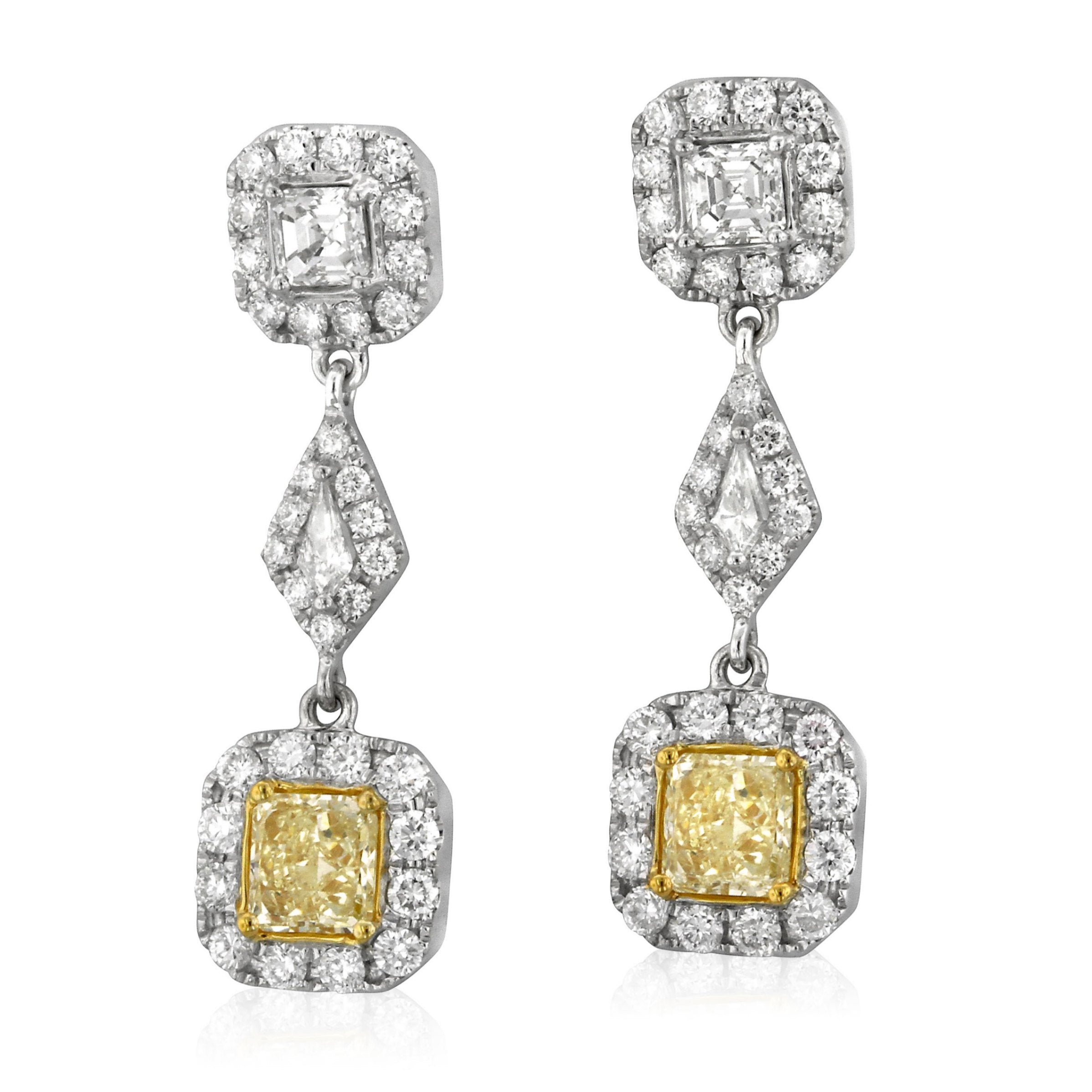 Natural Fancy Yellow Diamond Multi Shape Dangle Earrings, 3.39 CTTW - Carter's Collective Fine Jewelry