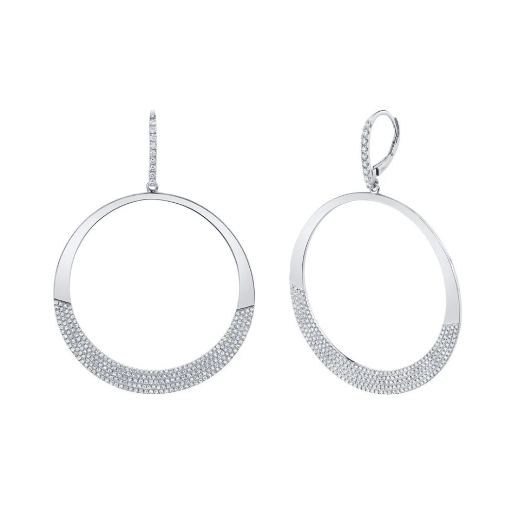 Pave Diamond Circle Dangle Earrings, 1.37 CTTW