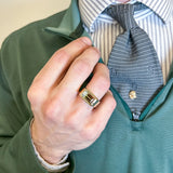 East to West Bi-Color Emerald Cut Oregon Sunstone Men's Signet Ring