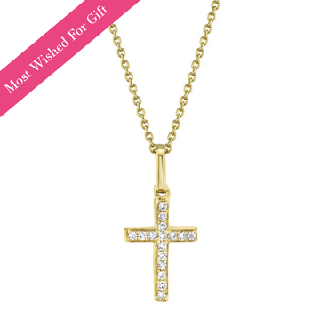 Petite Diamond Cross Necklace, Yellow Gold