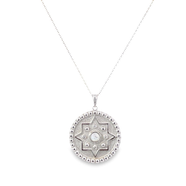 Sterling Silver Australian Opal & White Sapphire Medallion Necklace