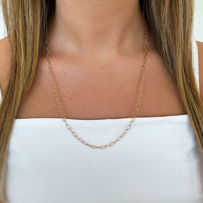 14 Karat Rose Gold Elongated Link Chain, 24"