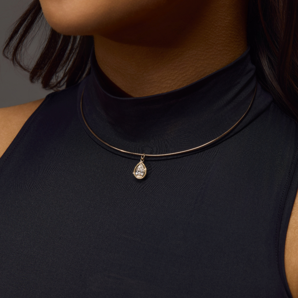 Nova Pear Cut Natural Diamond Double Bezel Charm (Chain Not Included) - Carter's Collective Fine Jewelry