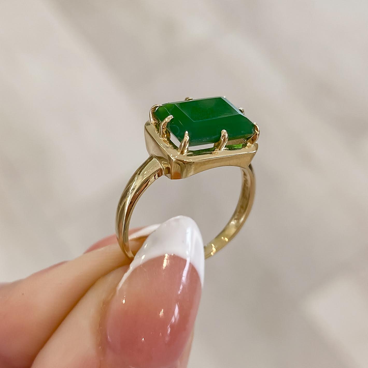 Emerald Cut Green Onyx Ring - Size 7