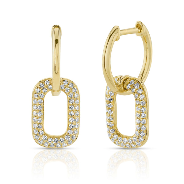 Pave Diamond Chain Link Huggie Hoop Earrings (Pair)