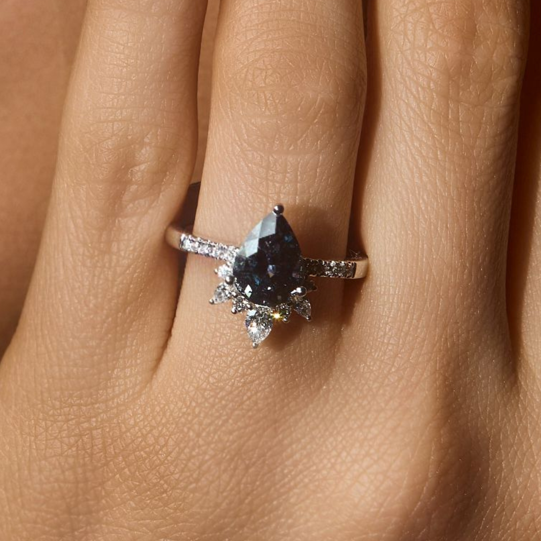 Peacock Tanzanite Gemstone and Pear-Shaped Diamond Accent Ring, 2.53 CTTW - Carter's Collective Fine Jewelry