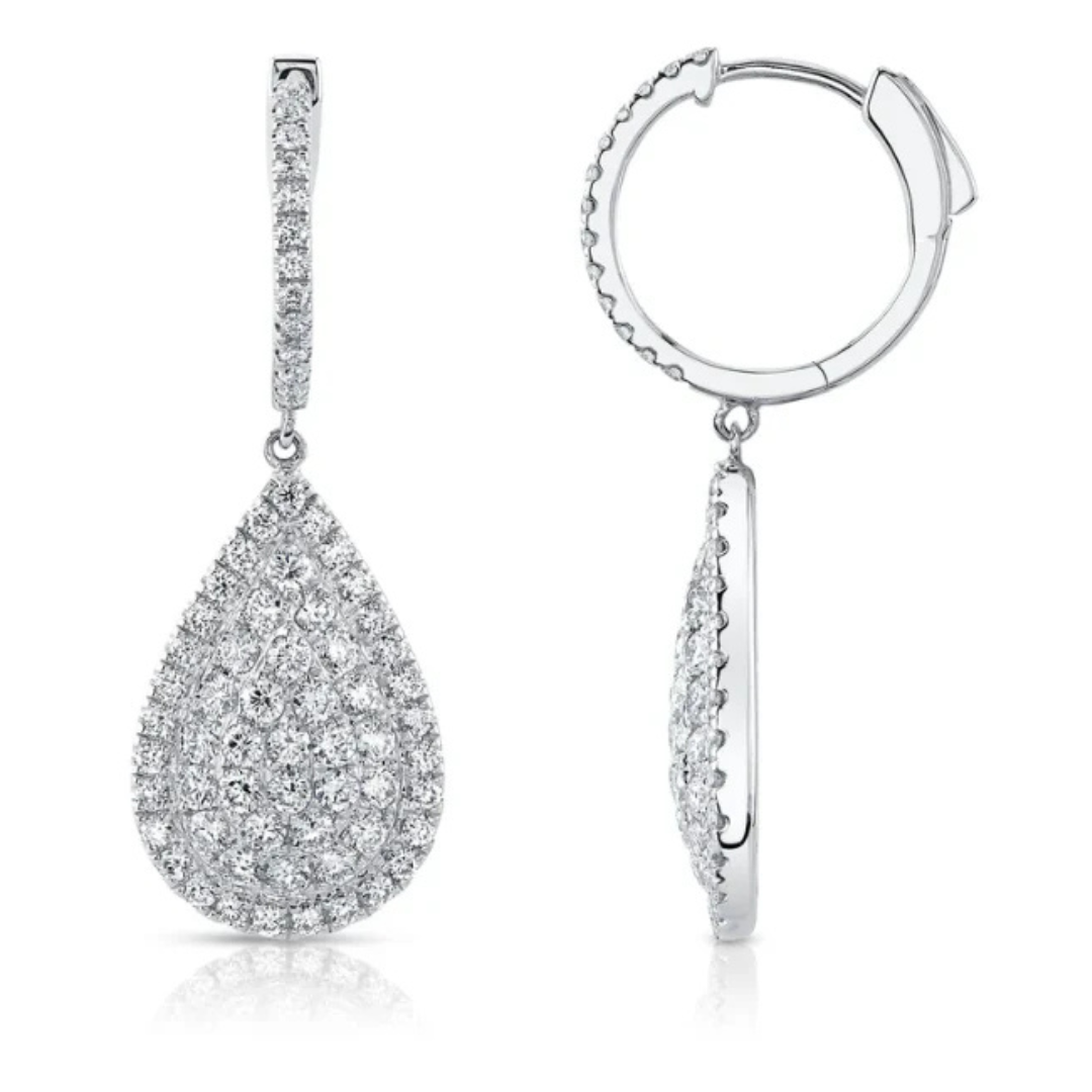 2.18ct Pear Shape Pave Diamond Drop Earrings