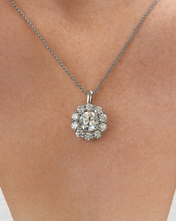 Lab Grown Old European Cut Diamond Scalloped Halo Necklace - Carter's Collective Fine Jewelry