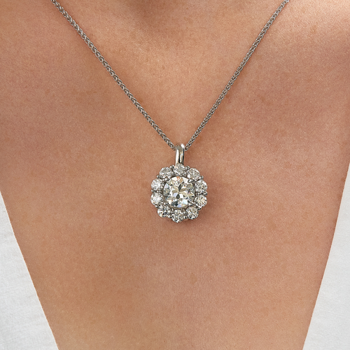 Lab Grown Old European Cut Diamond Scalloped Halo Necklace - Carter's Collective Fine Jewelry