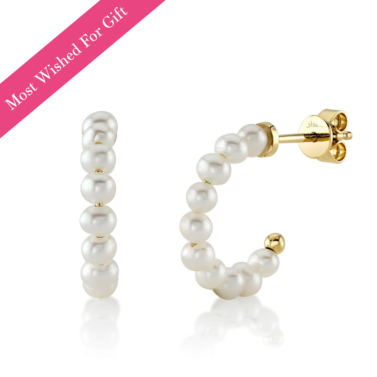 Small Pearl Huggie Hoop Earrings