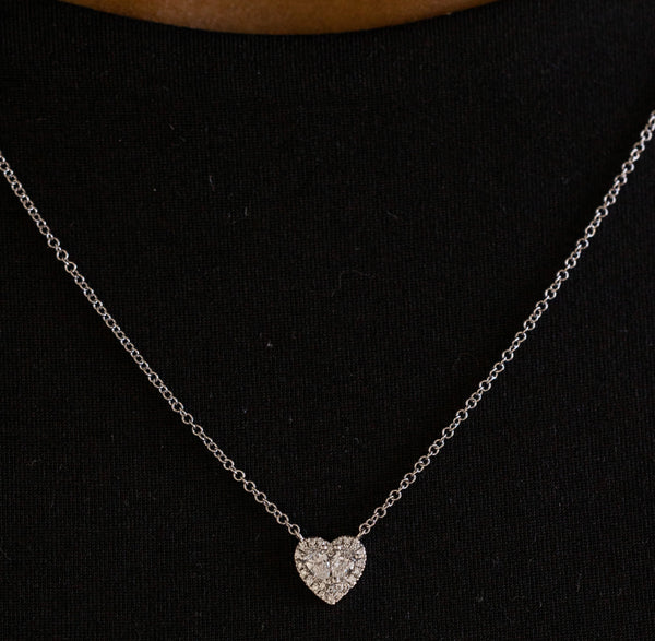 Diamond Heart Necklace with Diamond Halo