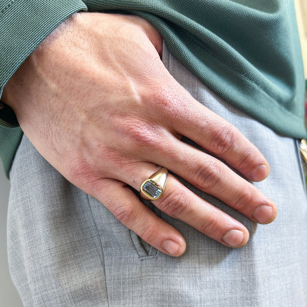 
                  
                    Emerald Cut Aquamarine High Polish Men's Signet Ring
                  
                