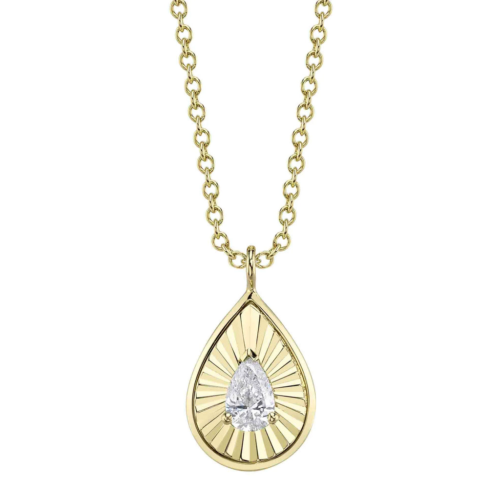 Diamond Pear Fluted Gold Halo Pendant Necklace - Carter's Collective Fine Jewelry